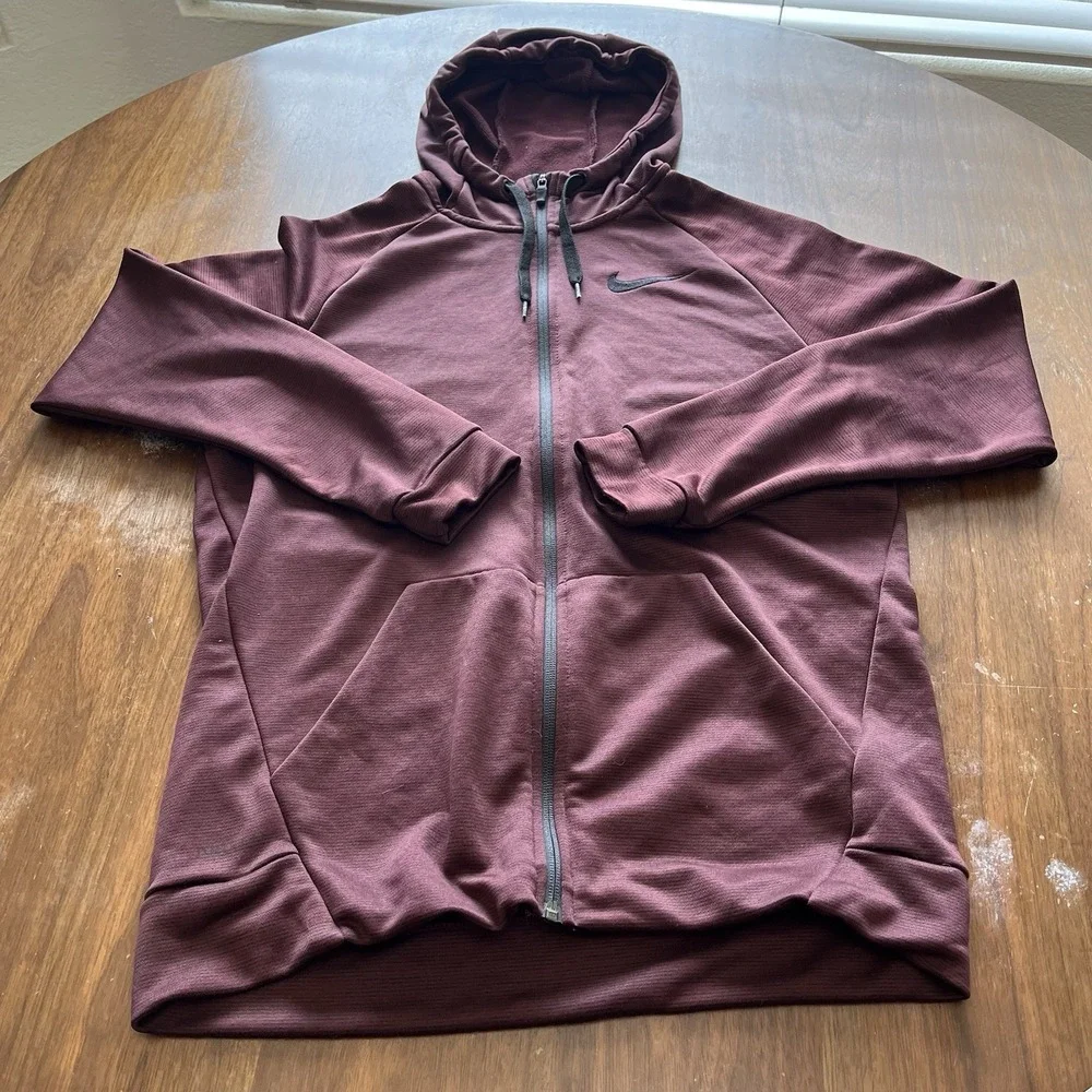 Nike Dri-FIT Hoodie Men M Red Burgundy Full Zip Fleece Training 860465-655